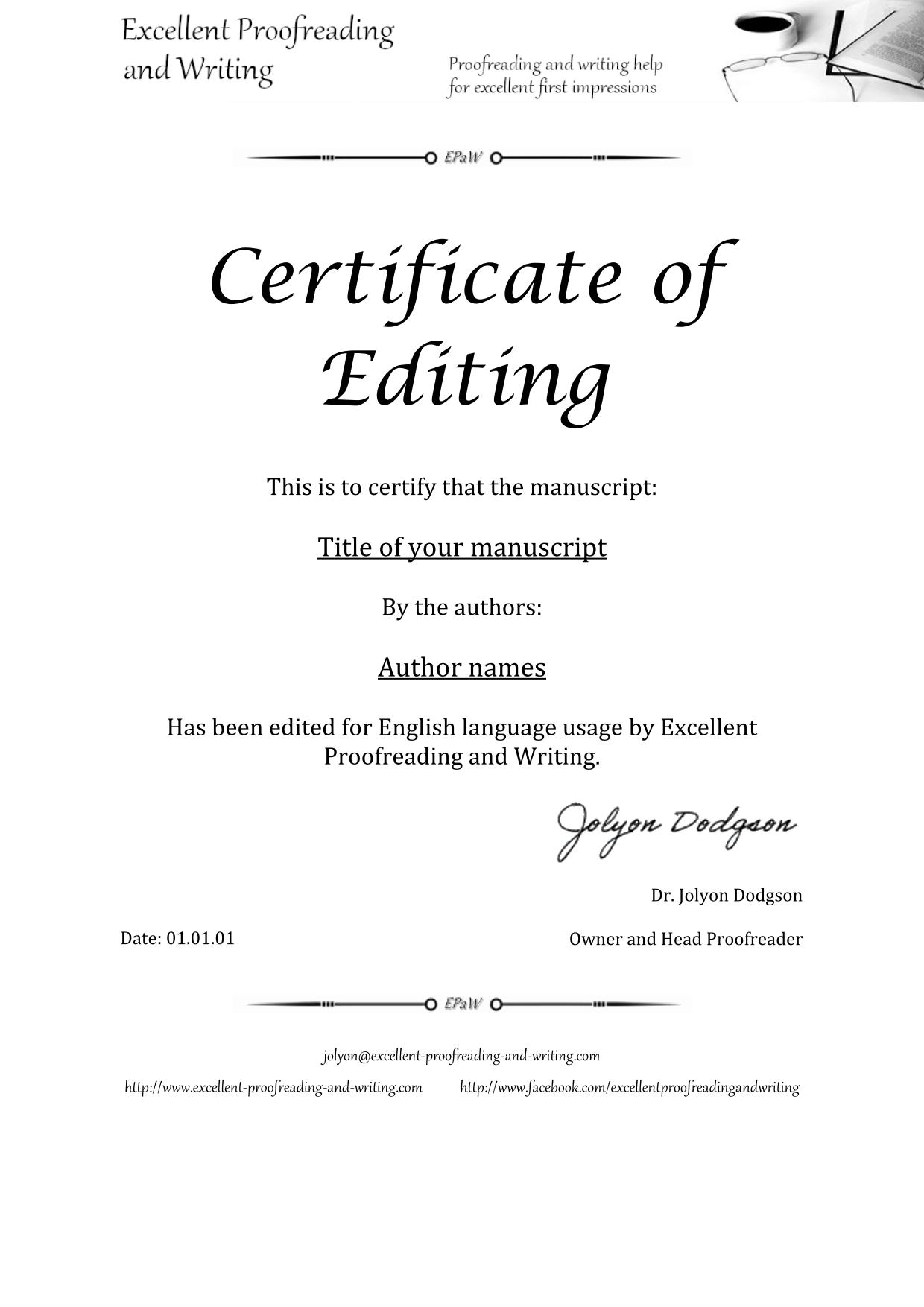 certificate of proofreading thesis