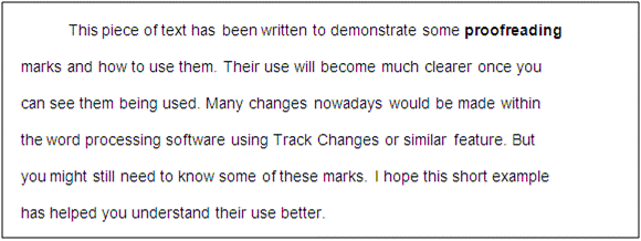 Example text correct after being marked with proofreading marks.